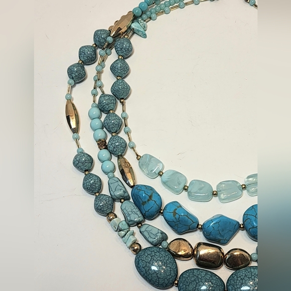 Bocar Goldtone and Faux Turquoise Multi-layered 4 Strand Necklace - Picture 9 of 12